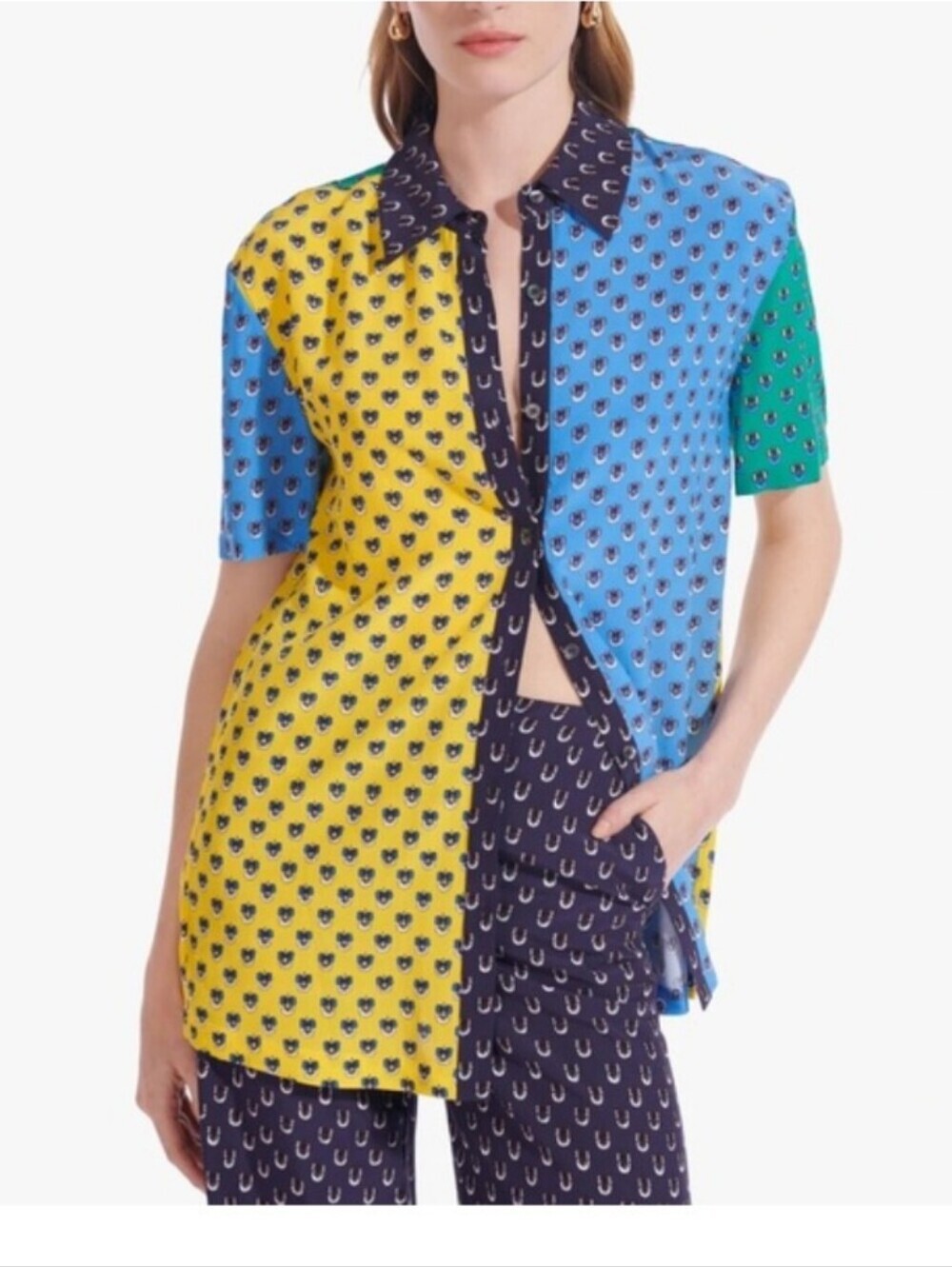 STAUD colorblock short sleeve blouse - size xl